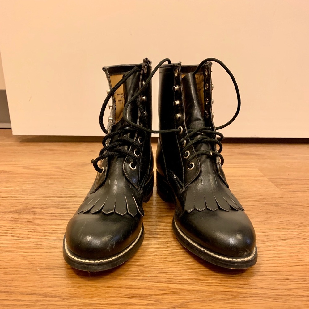 Authentic Black Leather Justin Combat Boots